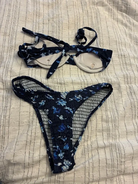 Blue Floral Smocked Bikini Set - Blue & White Flowers - Picture 2 of 2